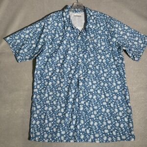 COLUMBIA Mens Short Sleeve Vented PFG Palm Tree Print Blue Large